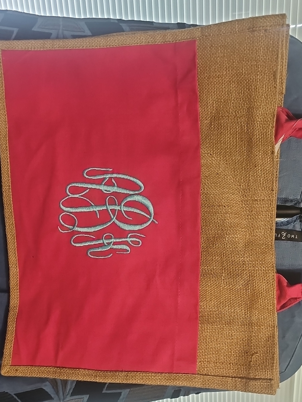Monogrammed Pink& Natural Burlap Tote Bag